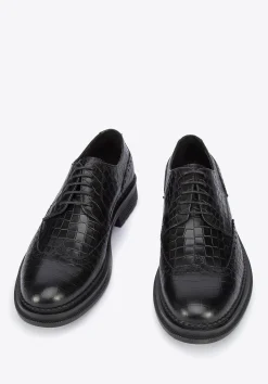 Męskie półbuty ze skóry croco czarne>WITTCHEN Fashion