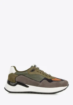 Męskie sneakersy skórzane z motywem w jodełkę zielono-szare>WITTCHEN Discount