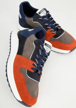 Męskie sneakersy z odblaskową wstawką szaro-pomarańczowe><noscript><img width=