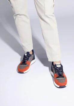 Męskie sneakersy z odblaskową wstawką szaro-pomarańczowe><noscript><img width=