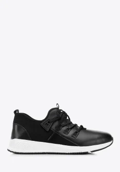 Męskie sneakersy ze skóry i tkaniny czarne>WITTCHEN Best