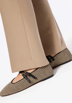 Plecione baleriny z ekoskóry i sztucznej rafii czarno - brązowe>WITTCHEN Fashion