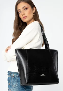 Shopperka ze skóry lizard z przeszyciami czarno - srebrna>WITTCHEN Discount