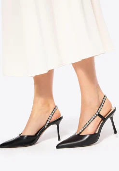 Skórzane czółenka z biżuteryjną ozdobą czarne>WITTCHEN Fashion