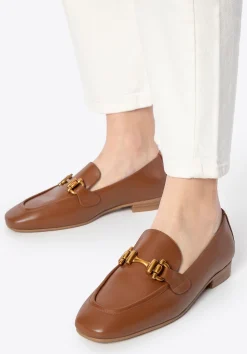 Skórzane damskie mokasyny z klamrą brązowe>WITTCHEN Fashion