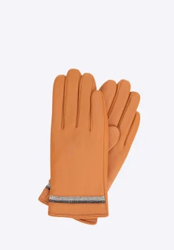 Skórzane rękawiczki damskie z przeszyciem karmelowe>WITTCHEN Fashion