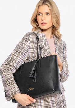 Torebka shopper ze skóry z chwostem czarno - złota>WITTCHEN Online