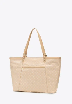 Torebka shopperka żakardowa w monogram kremowa><noscript><img width=