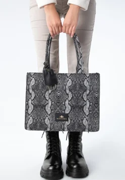 Torebka shopperka w zwierzęcy wzór szaro-czarna><noscript><img width=