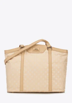 Torebka shopperka z żakardu i skóry w monogramy kremowa>WITTCHEN Best