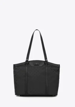 Torebka shopperka z żakardu i skóry w monogramy czarna>WITTCHEN Sale