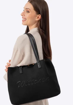 Torebka shopperka z elementami ekoskóry czarna>WITTCHEN Online