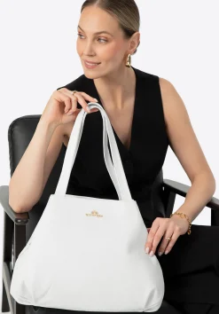 Torebka shopperka ze skóry naturalnej groszkowej biała>WITTCHEN Fashion