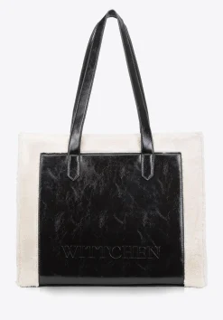 Torebka shopperka ze wstawkami ze sztucznego futerka czarno-kremowa>WITTCHEN Discount