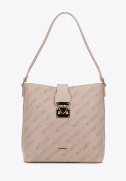 Torebka worek z ekoskóry z perforowanym logotypem i klamrą beżowa>WITTCHEN Discount