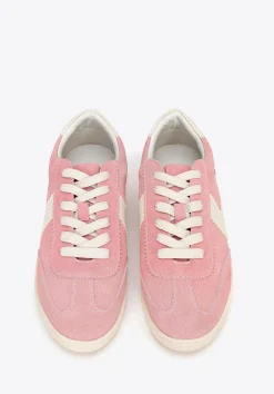 Zamszowe sneakersy z kontrastowymi wstawkami z ekoskóry różowo - białe><noscript><img width=