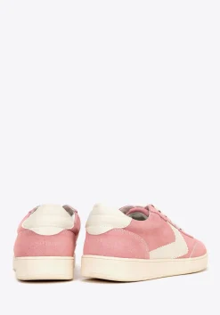Zamszowe sneakersy z kontrastowymi wstawkami z ekoskóry różowo - białe><noscript><img width=