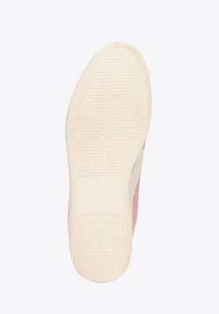 Zamszowe sneakersy z kontrastowymi wstawkami z ekoskóry różowo - białe><noscript><img width=